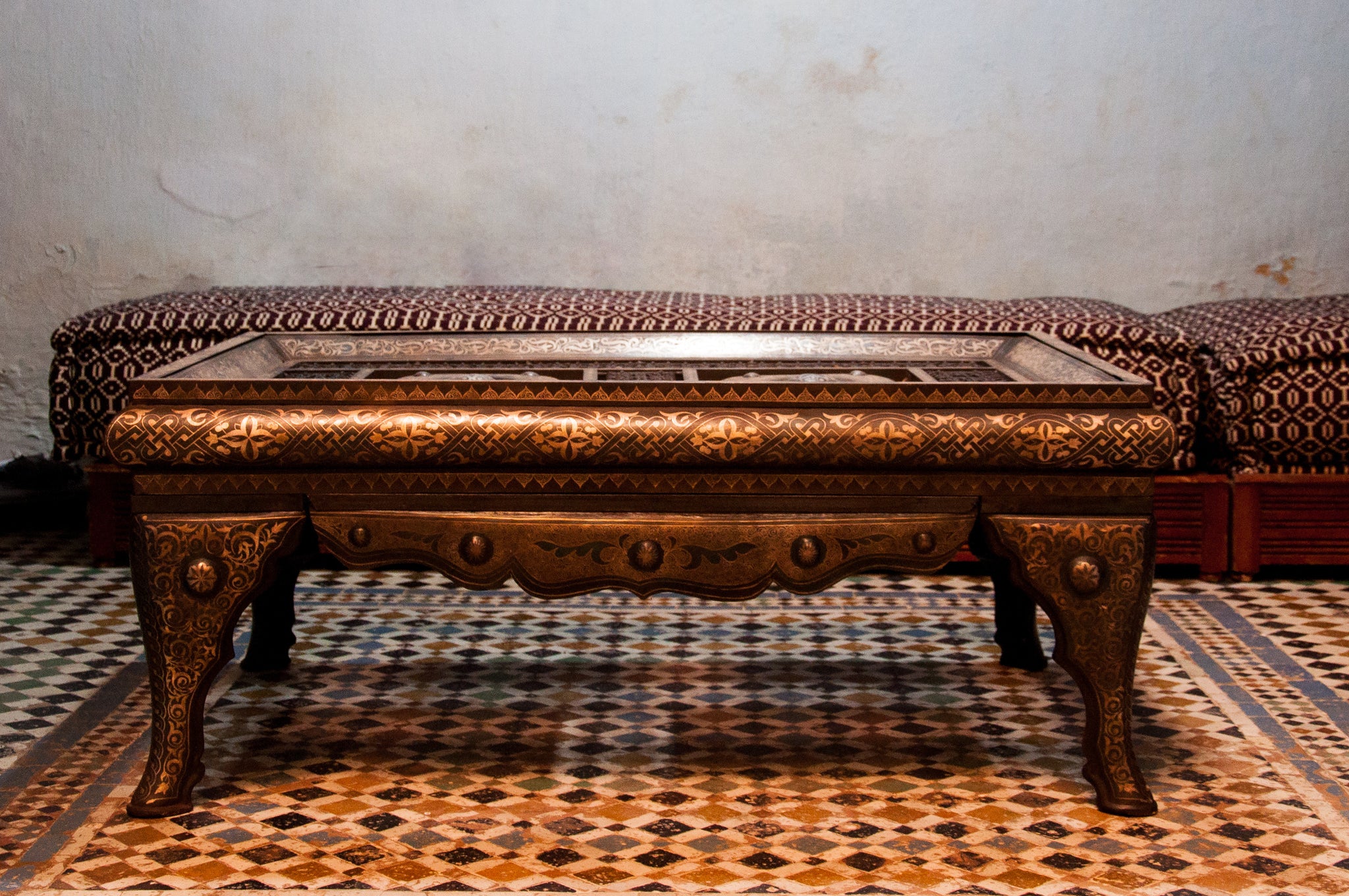 Damascene Table in Moroccan Riad in Meknes