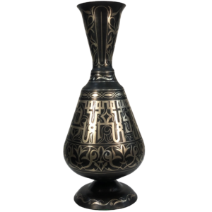 Handmade Moroccan Arabic letters Damascene  Vase –  Silver Inlay Metal Ewer, Luxury Decorative Jug, Artisan Home Decor from Meknes //only one . very rare.////