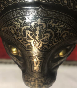 Antique Damascene Panther Mask Wall Art – Handmade Silver Inlay Metal Sculpture – Framed Middle Eastern Decor – Collectible Damascus Artwork - Image 6