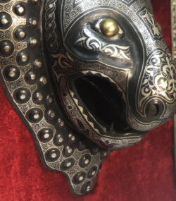 Antique Damascene Panther Mask Wall Art – Handmade Silver Inlay Metal Sculpture – Framed Middle Eastern Decor – Collectible Damascus Artwork - Image 10