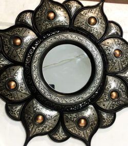 Antique Damascene Sunburst Mirror – Handmade Silver Inlay Wall Mirror – Middle Eastern Decorative Mirror – Damascus Artisan Wall Decor - Image 3