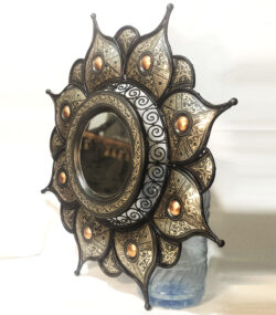 Antique Damascene Sunburst Mirror – Handmade Silver Inlay Wall Mirror – Middle Eastern Decorative Mirror – Damascus Artisan Wall Decor - Image 2