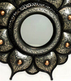 Antique Damascene Sunburst Mirror – Handmade Silver Inlay Wall Mirror – Middle Eastern Decorative Mirror – Damascus Artisan Wall Decor - Image 9