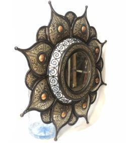 Antique Damascene Sunburst Mirror – Handmade Silver Inlay Wall Mirror – Middle Eastern Decorative Mirror – Damascus Artisan Wall Decor - Image 5