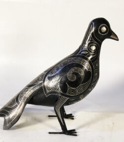 Damascene Dove Statue – Silver Inlay Metal Bird Sculpture – Peace Dove Decor – Moroccan Artisan Gift