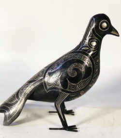 Damascene Dove Statue – Silver Inlay Metal Bird Sculpture – Peace Dove Decor – Moroccan Artisan Gift - Image 5