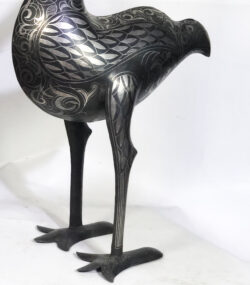 Damascene Flamingo Sculpture – Silver Inlay Metal Flamingo Statue, Rare Artisan Masterpiece from Meknes - Image 6