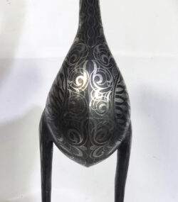 Damascene Flamingo Sculpture – Silver Inlay Metal Flamingo Statue, Rare Artisan Masterpiece from Meknes - Image 9