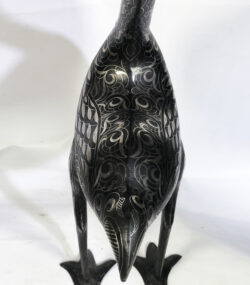 Damascene Flamingo Sculpture – Silver Inlay Metal Flamingo Statue, Rare Artisan Masterpiece from Meknes - Image 12