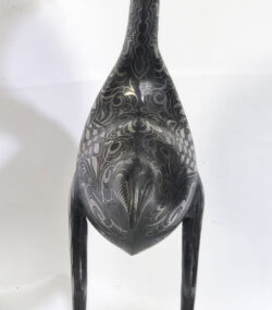 Damascene Flamingo Sculpture – Silver Inlay Metal Flamingo Statue, Rare Artisan Masterpiece from Meknes - Image 11