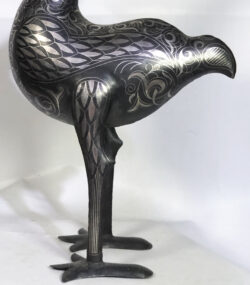Damascene Flamingo Sculpture – Silver Inlay Metal Flamingo Statue, Rare Artisan Masterpiece from Meknes - Image 10