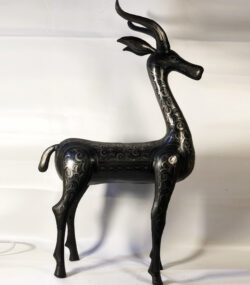 Handmade Damascene Gazelle Sculpture – Silver Inlay Metal Antelope Statue, Luxury Artisan Decor from Meknes - Image 2