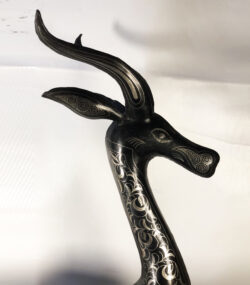 Handmade Damascene Gazelle Sculpture – Silver Inlay Metal Antelope Statue, Luxury Artisan Decor from Meknes - Image 3