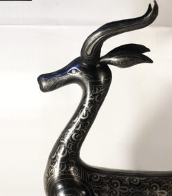 Handmade Damascene Gazelle Sculpture – Silver Inlay Metal Antelope Statue, Luxury Artisan Decor from Meknes - Image 12