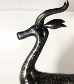 Handmade Damascene Gazelle Sculpture – Silver Inlay Metal Antelope Statue, Luxury Artisan Decor from Meknes - Image 11
