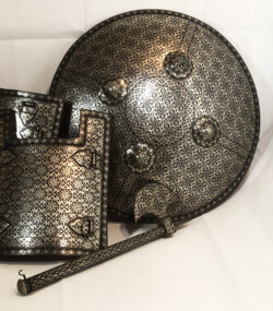 Damascene Jewish Armor Shield Set – Handmade Silver Damascene Warrior Shield & Sword – Medieval Wall Decor – Collector's Display