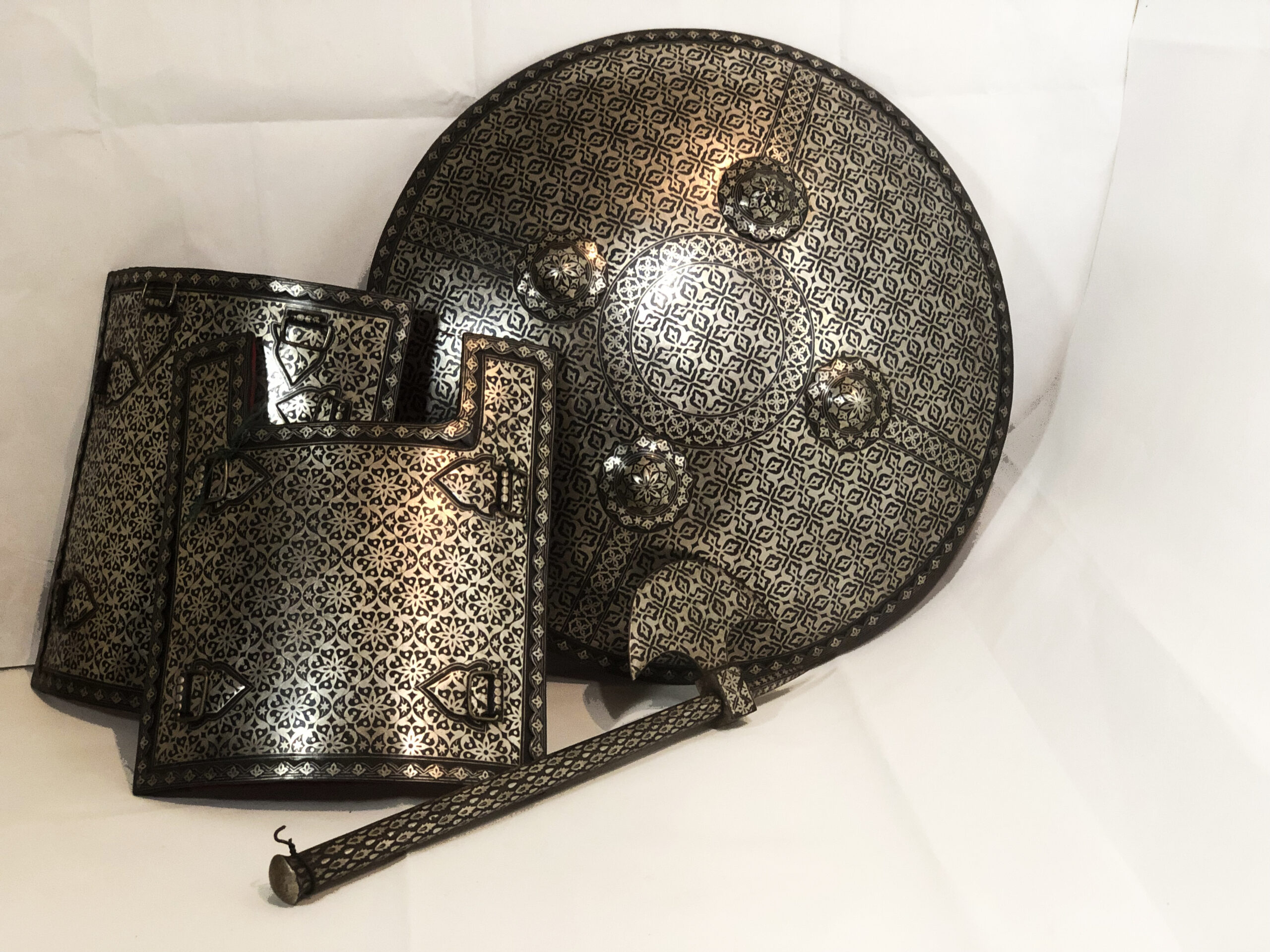 Damascene Jewish Armor Shield Set – Handmade Silver Damascene Warrior Shield & Sword – Medieval Wall Decor – Collector's Display