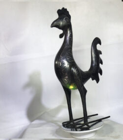 Damascene Rooster Sculpture – Silver Inlay Metal Rooster Statue, Rare Artisan Masterpiece from Meknes - Image 6