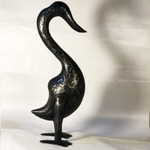 handmade Damascene Swan Statue – Silver Inlay Metal Swan Sculpture – Elegant Bird Decor – Moroccan Artisan Gift – Luxury Home Accent