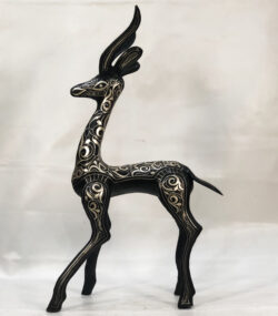 Handmade Damascene Gazelle Sculpture – Silver Inlay Antelope Statue, Luxury Metal Animal Art, Artisan Decor from Meknes