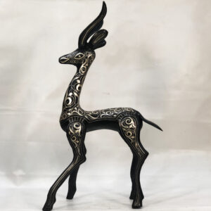 Handmade Damascene Gazelle Sculpture – Silver Inlay Antelope Statue, Luxury Metal Animal Art, Artisan Decor from Meknes