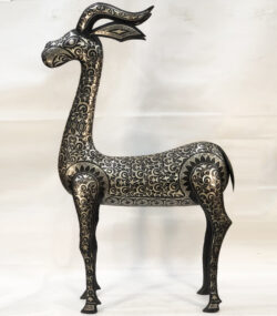 Handmade Damascene Gazelle Sculpture – Silver Inlay Metal Antelope Statue, Luxury Artisan Decor from Meknes - Image 7