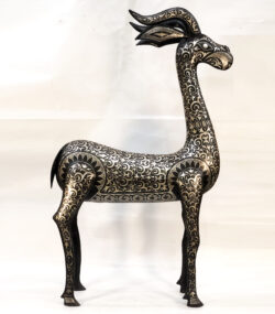 Handmade Damascene Gazelle Sculpture – Silver Inlay Metal Antelope Statue, Luxury Artisan Decor from Meknes - Image 4
