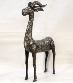 Handmade Damascene Gazelle Sculpture – Silver Inlay Metal Antelope Statue, Luxury Artisan Decor from Meknes - Image 2