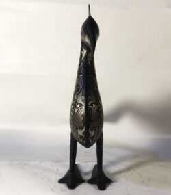 Handmade Damascene Heron Sculpture – Moroccan Silver Inlay Bird Statue, Luxury Artisan Metal Decor - Image 2
