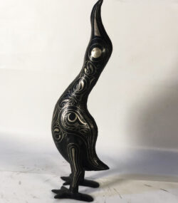Handmade Damascene Heron Sculpture – Moroccan Silver Inlay Bird Statue, Luxury Artisan Metal Decor
