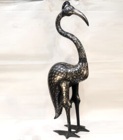 Handmade Damascene Heron Sculpture – Silver Inlay Metal Bird Statue, Luxury Artisan Crane Decor from Meknes - Image 7