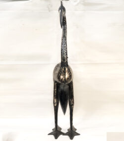 Handmade Damascene Heron Sculpture – Silver Inlay Metal Bird Statue, Luxury Artisan Crane Decor from Meknes - Image 6