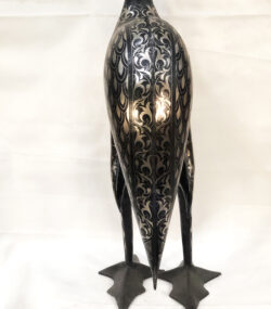 Handmade Damascene Heron Sculpture – Silver Inlay Metal Bird Statue, Luxury Artisan Crane Decor from Meknes - Image 5