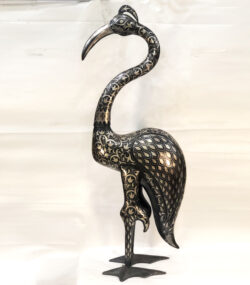 Handmade Damascene Heron Sculpture – Silver Inlay Metal Bird Statue, Luxury Artisan Crane Decor from Meknes - Image 2