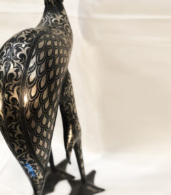 Handmade Damascene Heron Sculpture – Silver Inlay Metal Bird Statue, Luxury Artisan Crane Decor from Meknes - Image 12