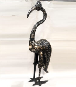 Handmade Damascene Heron Sculpture – Silver Inlay Metal Bird Statue, Luxury Artisan Crane Decor from Meknes - Image 10
