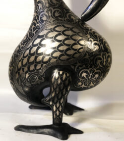 Damascene Ibis Sculpture – Silver Inlay Metal Ibis Statue, Luxury Artisan Wildlife Art from Meknes - Image 6