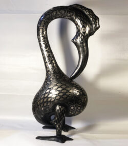 Damascene Ibis Sculpture – Silver Inlay Metal Ibis Statue, Luxury Artisan Wildlife Art from Meknes - Image 2