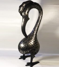 Damascene Ibis Sculpture – Silver Inlay Metal Ibis Statue, Luxury Artisan Wildlife Art from Meknes - Image 4