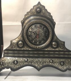 Wooden Rare Handmade Damascene Mantel Clock – Silver Inlay Desk Clock – Moroccan Decorative Clock – Luxury Middle Eastern Home Decor - Image 9