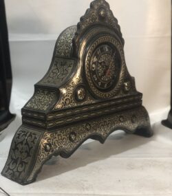 Wooden Rare Handmade Damascene Mantel Clock – Silver Inlay Desk Clock – Moroccan Decorative Clock – Luxury Middle Eastern Home Decor - Image 4