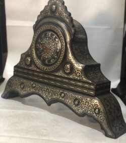 Wooden Rare Handmade Damascene Mantel Clock – Silver Inlay Desk Clock – Moroccan Decorative Clock – Luxury Middle Eastern Home Decor - Image 3