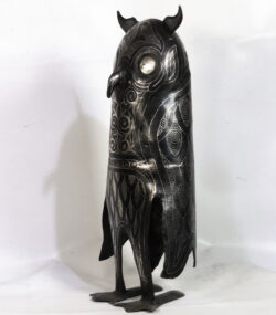 Handmade Damascene Owl Sculpture – Silver Inlay Metal Owl Statue, Rare Artisan Masterpiece from Meknes - Image 7