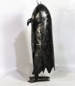 Handmade Damascene Owl Sculpture – Silver Inlay Metal Owl Statue, Rare Artisan Masterpiece from Meknes - Image 5