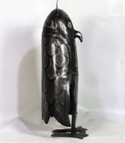 Handmade Damascene Owl Sculpture – Silver Inlay Metal Owl Statue, Rare Artisan Masterpiece from Meknes - Image 4