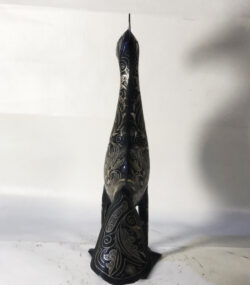 Damascene medium Peacock Sculpture – Silver Inlay Metal Peacock Statue, Rare Artisan Masterpiece from Meknes - Image 6
