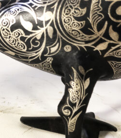 Damascene medium Peacock Sculpture – Silver Inlay Metal Peacock Statue, Rare Artisan Masterpiece from Meknes - Image 3