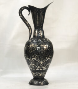 Handmade Moroccan Damascene pitcher Vase – Silver Inlay Metal Ewer, Luxury Decorative Jug, Artisan Home Decor from Meknes