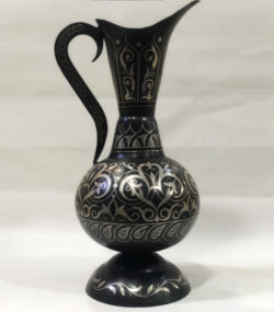 Handmade Moroccan Damascene pitcher Vase – Silver Inlay Metal Ewer, Luxury Decorative Jug, Artisan Home Decor from Meknes- (19)