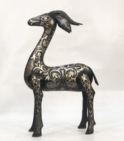 Damascene Gazelle Sculpture – Silver Inlay Antelope Statue, Luxury Metal Animal Art, Artisan Decor from Meknes (Copy)